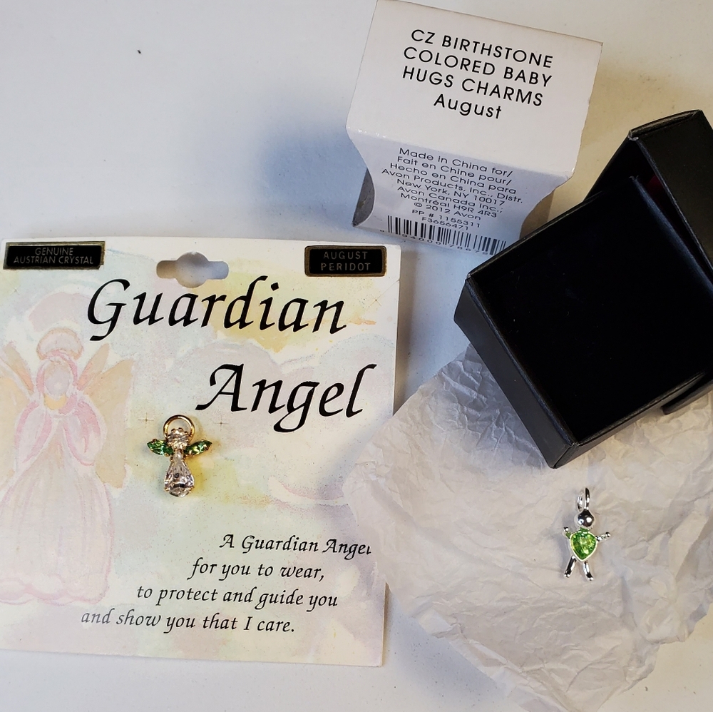 Guardian Angel August Peridot Pin And Avon Charm Pendant 2012 Qty 2 NEW